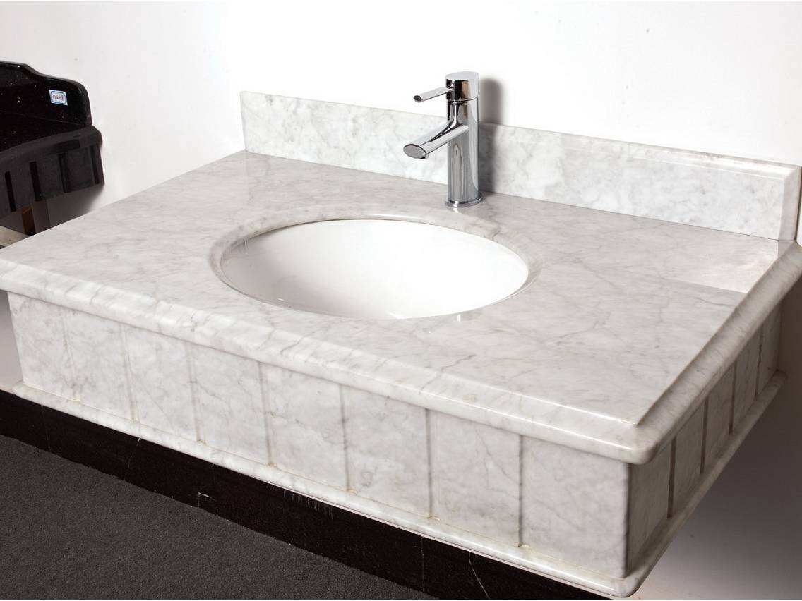 Matching Carrara Marble Vanity Tops with Bathroom Fixtures and Tiles
