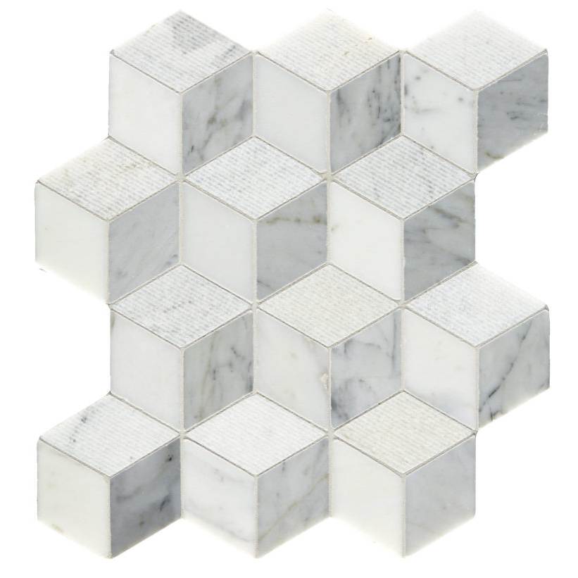 Carrara Grooved Marble Cube Mosaic