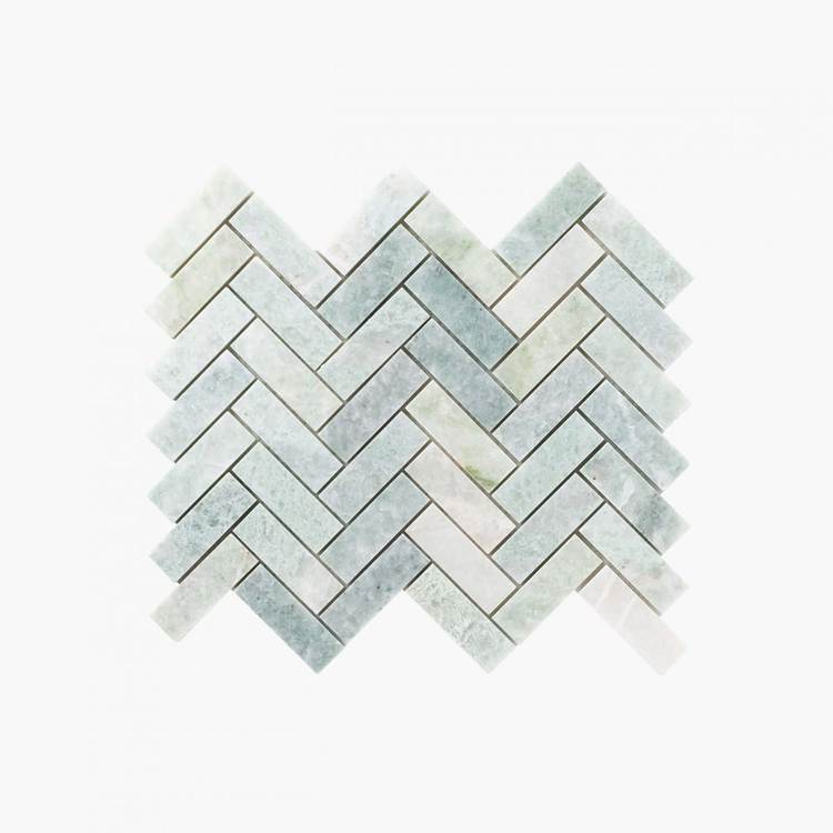 Green Honed Natural Marble Herringbone Mosaic