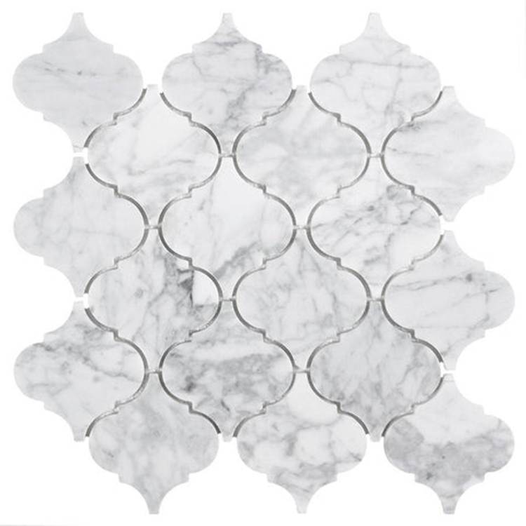 MODERN ARABESQUE GRAY WHITE GLOSSY CARRARA MARBLE MOSAIC