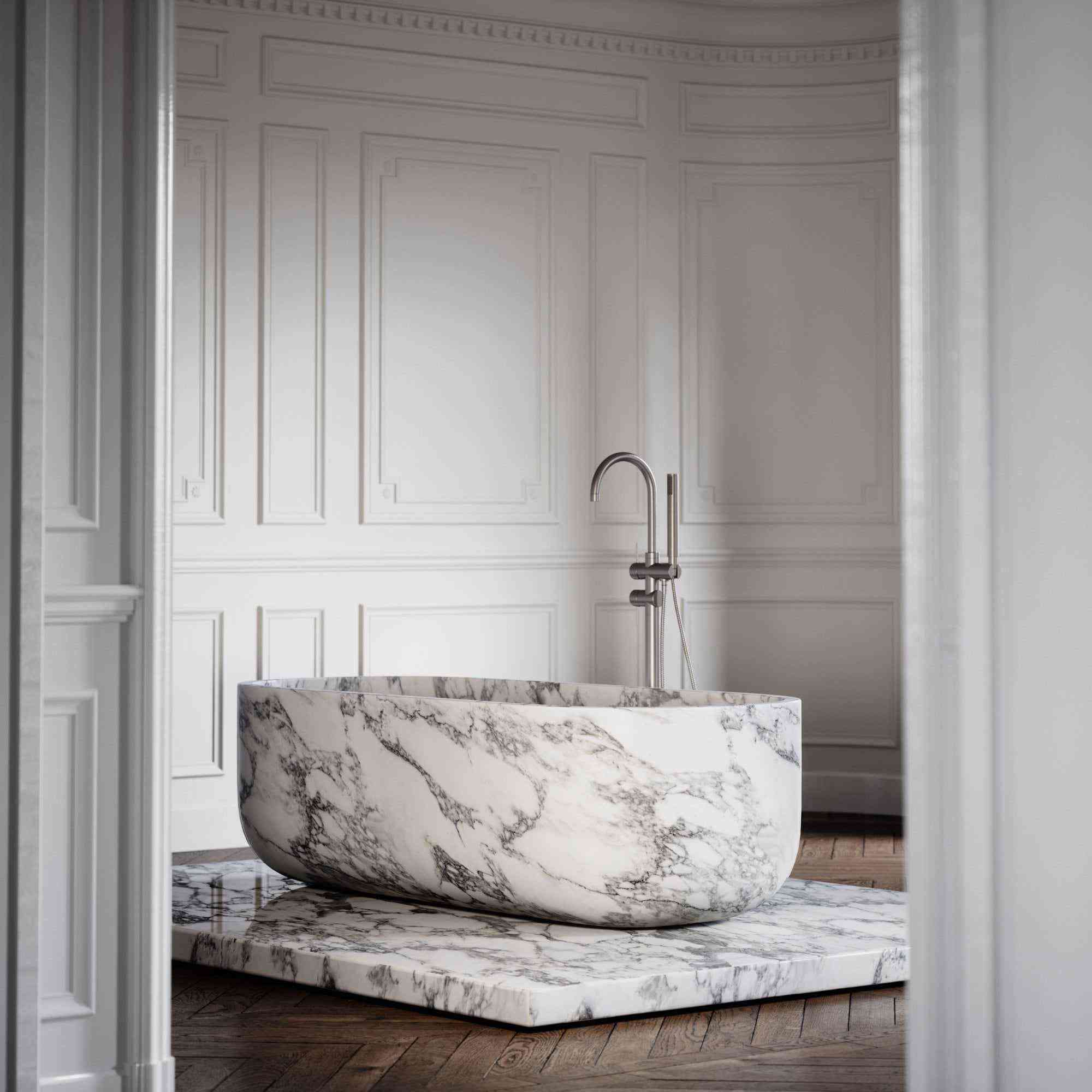 Arabescato Marble Freestanding Stone Bathtub