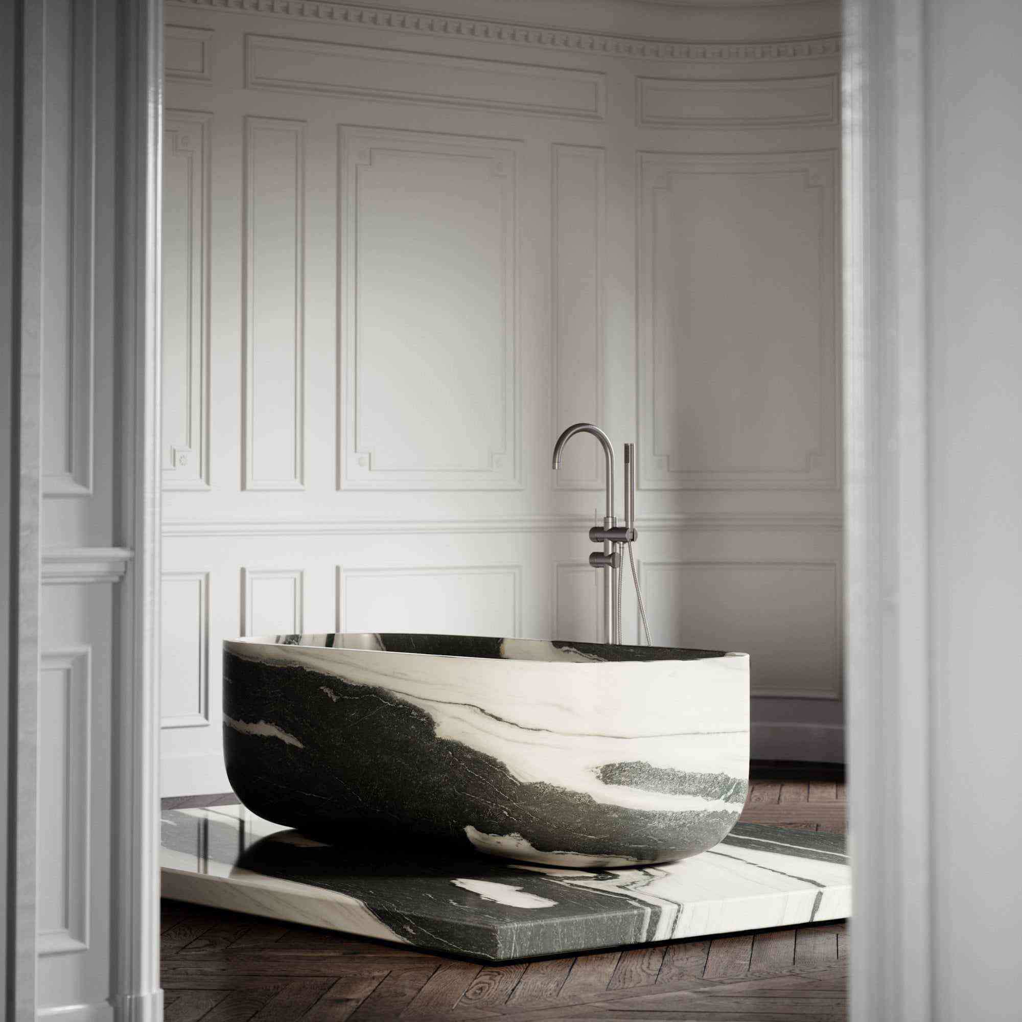 Panda White Marble Freestanding Stone Bathtub